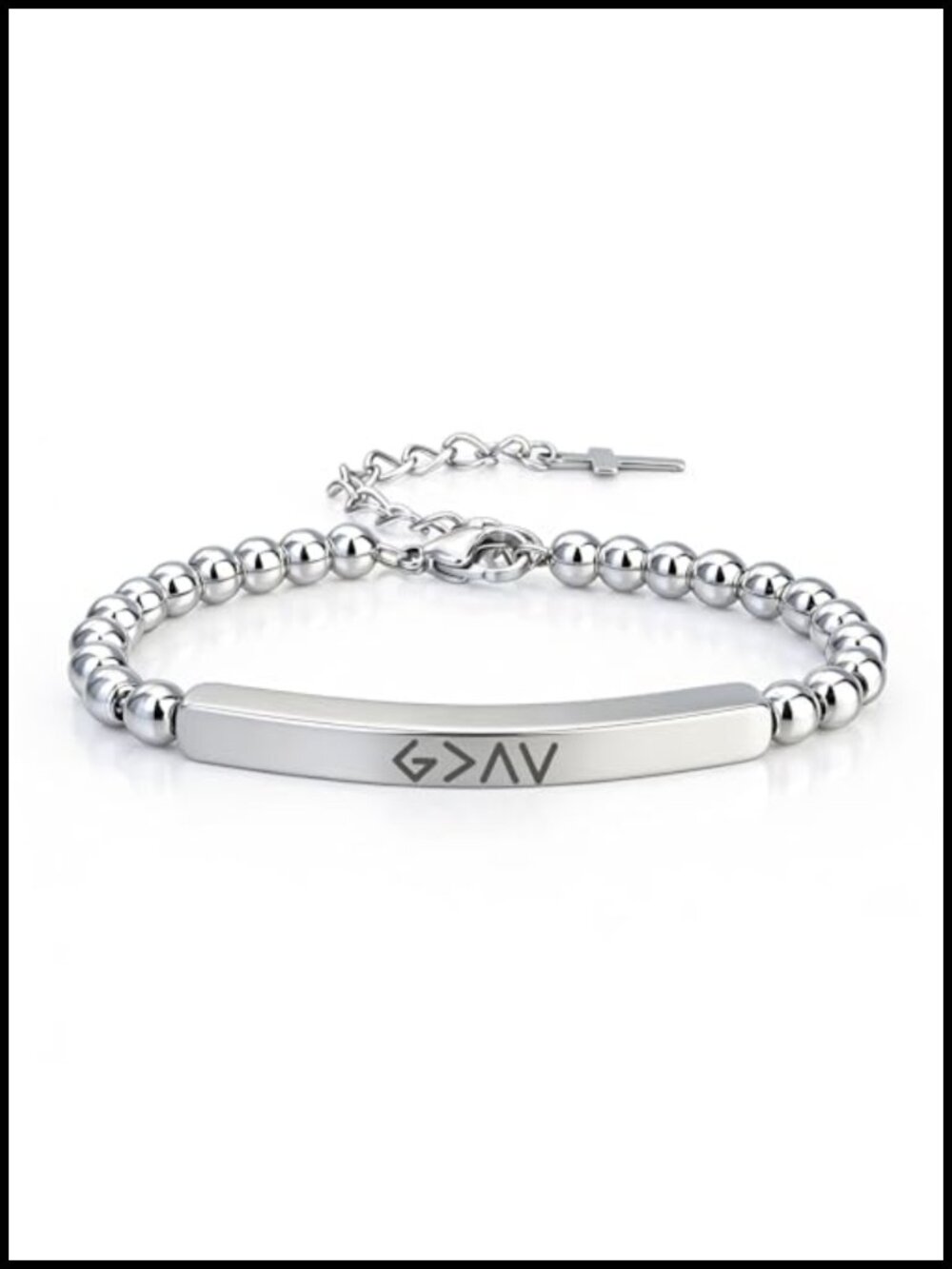 Faith Cross Beaded Link Bracelet Stainless Steel Christian Gift Women